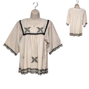 Ad:Hoc Le Collezioni Embroidered Square Neck Beige/Black 3/4 Sleeve Floral Sz L